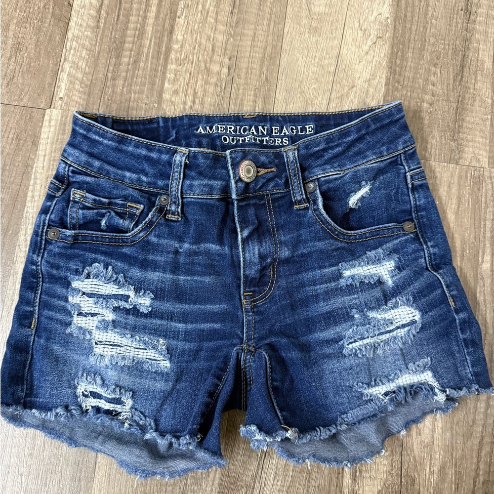 American Eagle Outfitters Dark Blue Ripped Jean Shorts